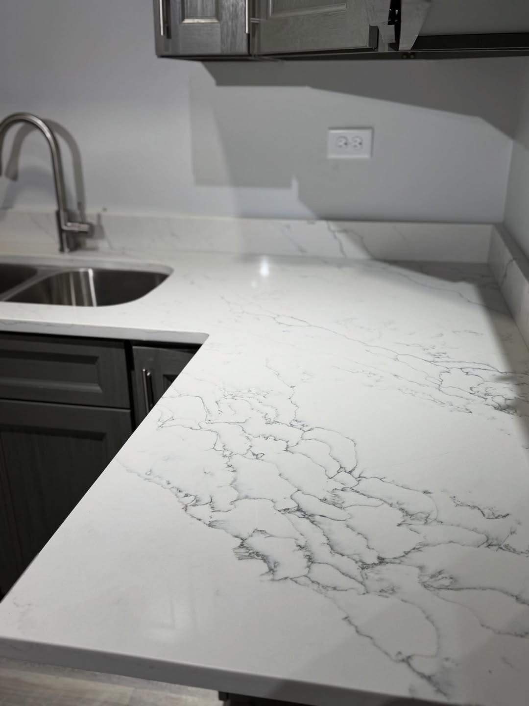 Veined Quartz Countertop & Backsplash — custom stone countertop project by Indiana Stone Gallery, Indianapolis IN