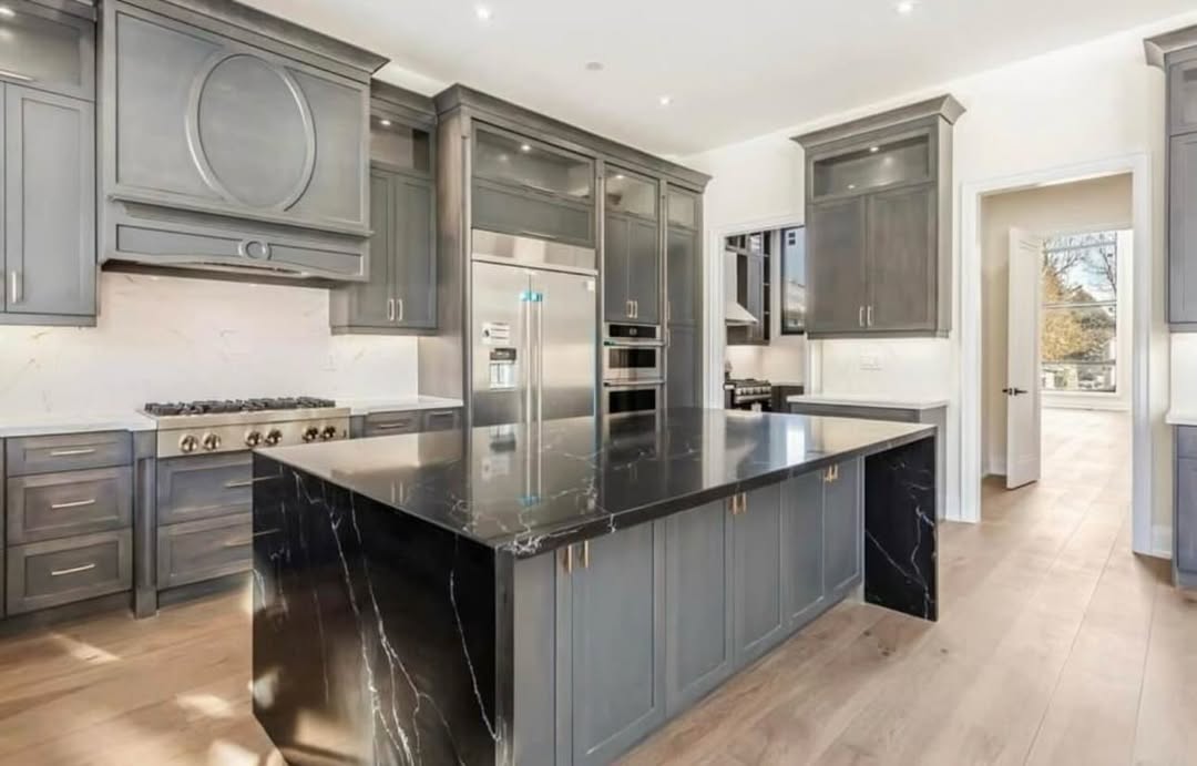 Black Marble Quartz Island — custom stone countertop project by Indiana Stone Gallery, Indianapolis IN